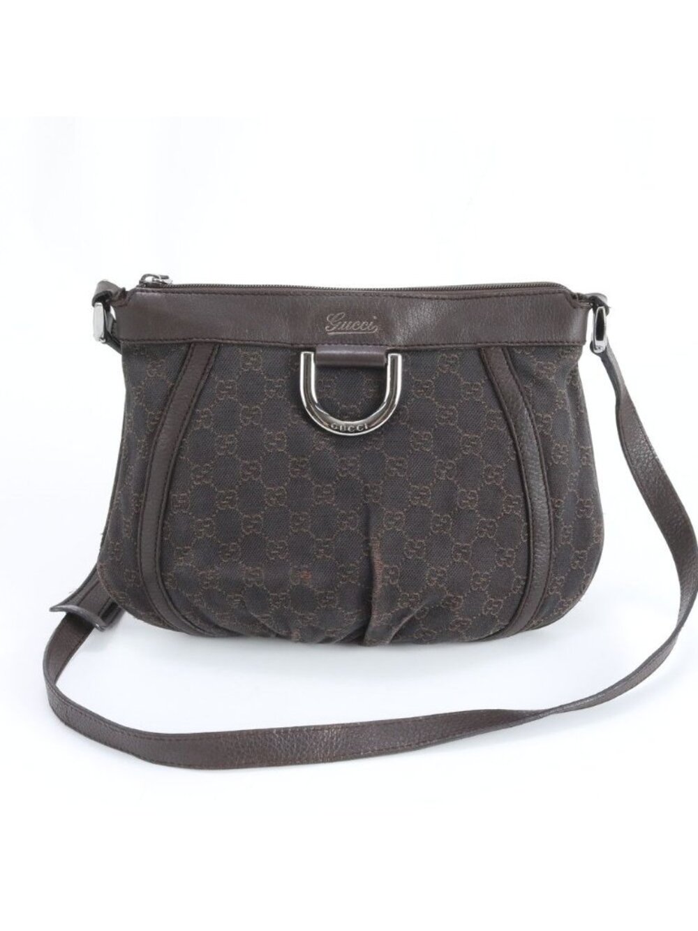 Gucci GG Canvas Abbey Leather Shoulder Bag Crossbody Brown